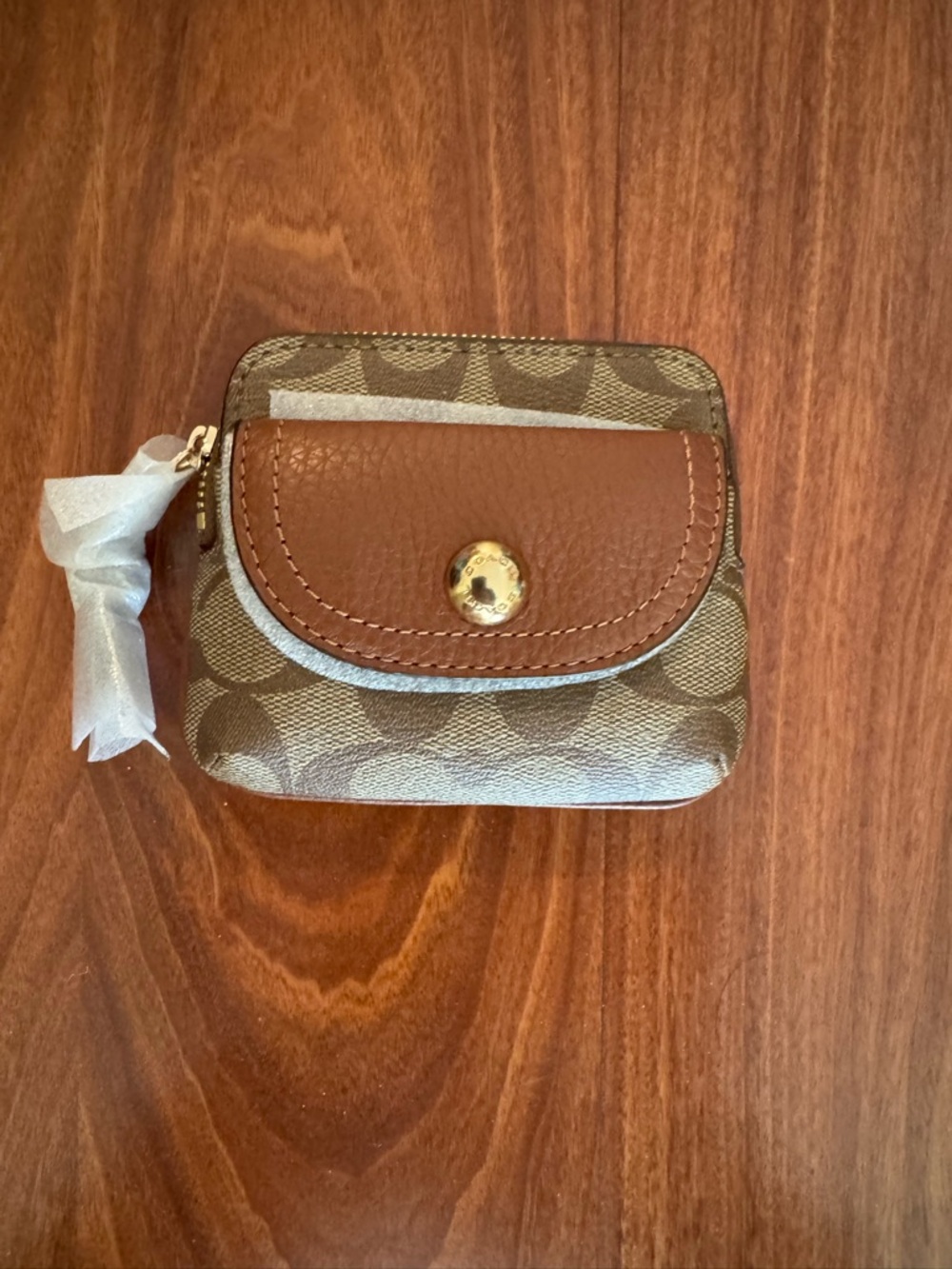 Coach Khaki Redwood Signature Pennie Coin Purse